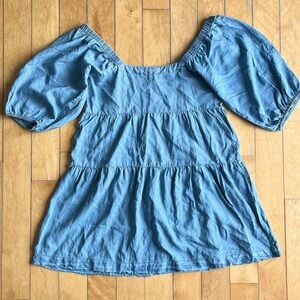 Hunter & Brown Denim Light Blue Off-Shoulder Women's Tunic Mini Dress Size Small